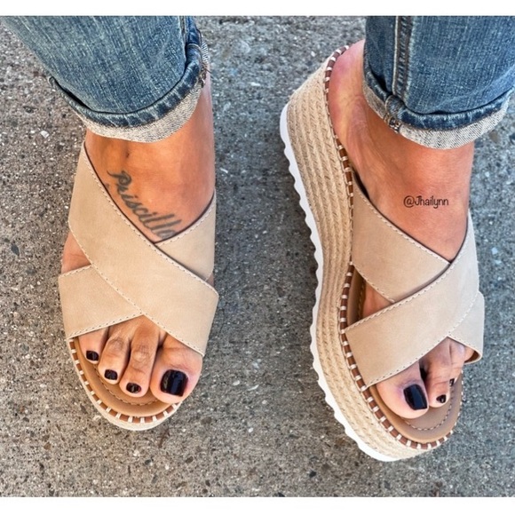 NUDE CRISS CROSS JUTE PLATFORM SANDAL - Picture 5 of 6